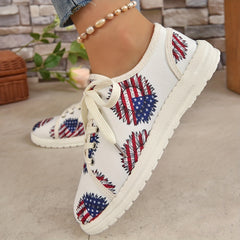 Women's Sunflower Canvas Shoes Flag Graphic Lace Up Flat Sneakers