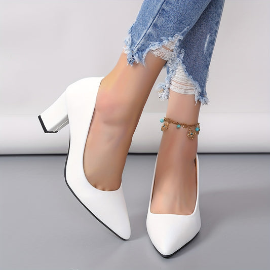 Women's Point Toe Slip On Pumps Solid Dress Heels