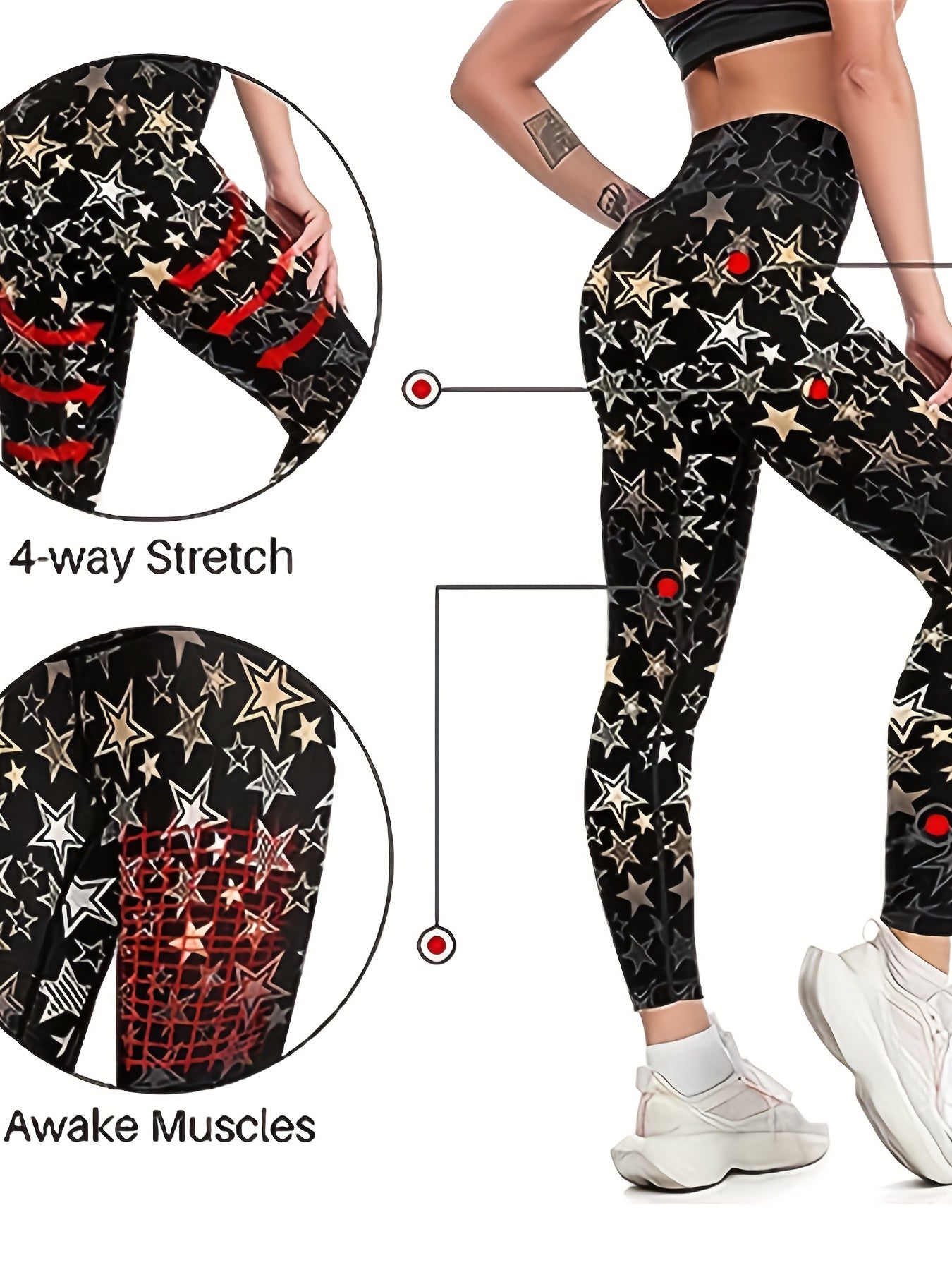 Women's Stars Graphic Athletic Workout Leggings High Waisted Yoga Pants