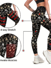 Women's Stars Graphic Athletic Workout Leggings High Waisted Yoga Pants