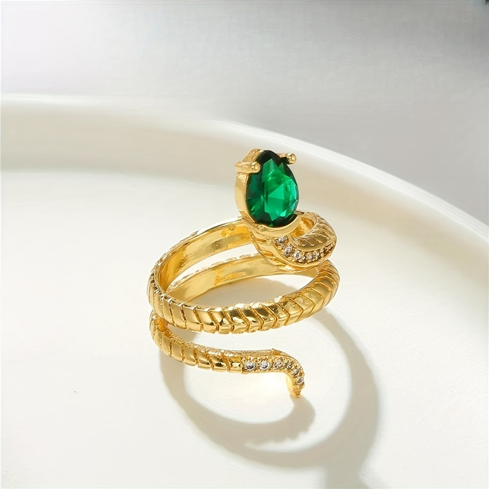 Snake Brass CZ Inlaid Ring Golden Finger Jewelry Decor
