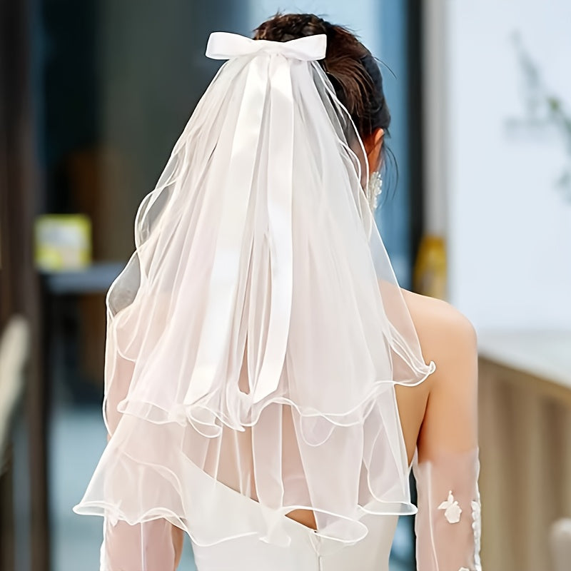 Ruffled Edge Double Layer Bridal Veil Long Tulle Wedding Accessory
