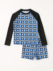 Boys Sunscreen Swimsuit Outfit Long Sleeve Top & Shorts Set