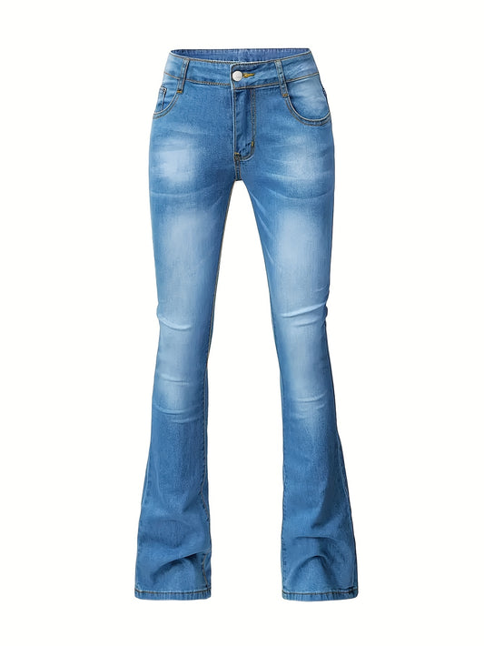  Button Fly High Rise Flared Leg Jeans