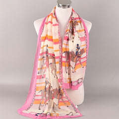 Stripe Horse Print Vintage Scarf Chiffon Shawl Sunscreen Head Wrap