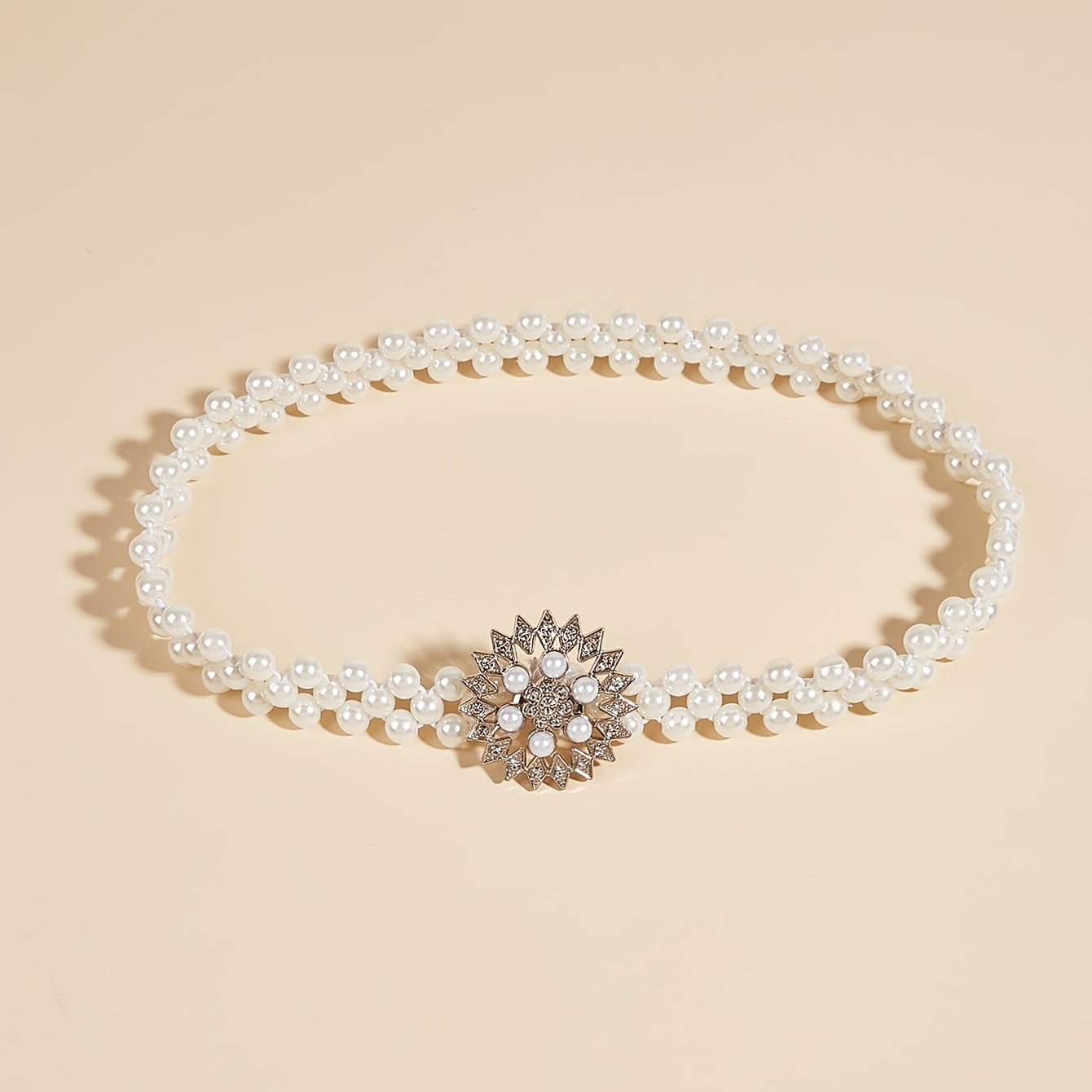 Sunflower Buckle Faux Pearl Chain Dress Belt