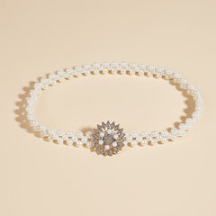 Sunflower Buckle Faux Pearl Chain Dress Belt