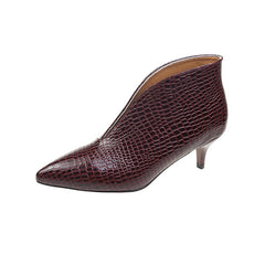 Crocodile Embossed Ankle Boots Women's Point Toe Heels