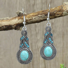 Bohemian Turquoise Inlaid Rhinestones Water Drop Earrings Necklace Set