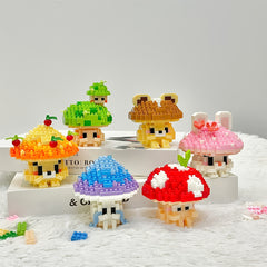 6pcs Mushroom Building Blocks Set, 1970pcs Creative Plant Toy, Desktop Ornament