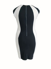 Colorblock Cap Sleeve Round Neck Dress