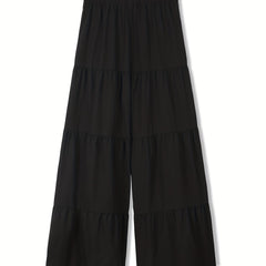 Women's Plus Solid Elastic High Rise Wide Leg Trousers