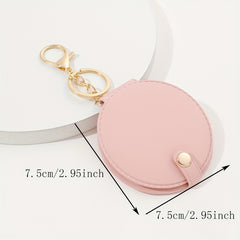 Makeup Mirror Keychain Round Leather Key Chain Pendant Bag Purse Accessories