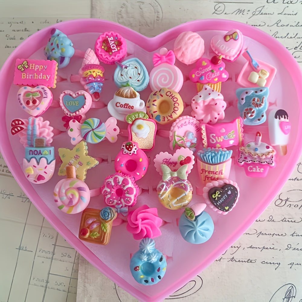 10Pcs Mixed Jewelry Plastic Rings for Girls Resin Candy Heart Ring