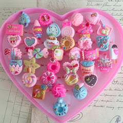 10Pcs Mixed Jewelry Plastic Rings for Girls Resin Candy Heart Ring