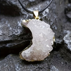 Natural Crystal Stone Moon Pendant Necklace Rough Stone Electroplated