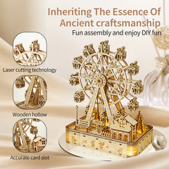 3D Wooden Puzzle DIY Owl Pendulum Clock Ferris Wheel Toy