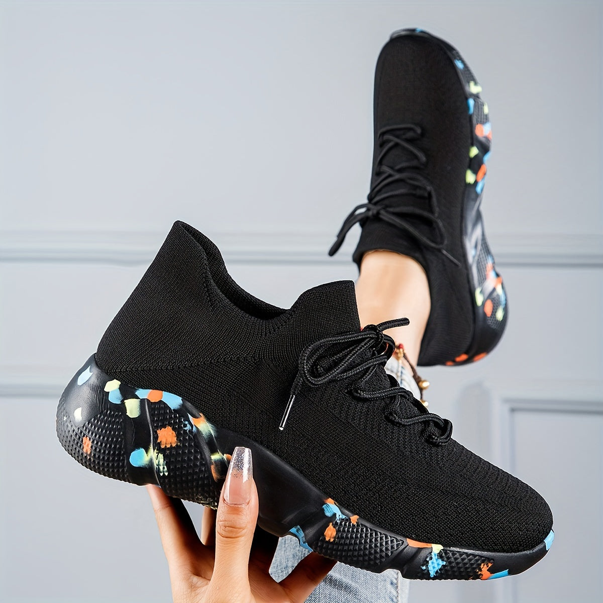 Soft Sole Weaving Sneakers Lace up Casual Running Shoes Women's
