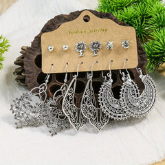 Boho Holiday Earrings Set Silver Geometric Retro Ear Jewelry