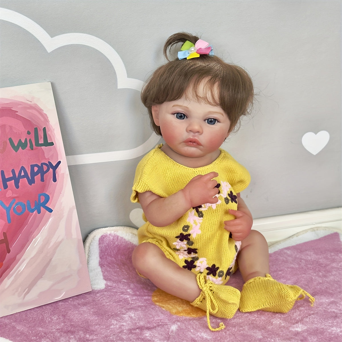 19" Reborn Baby Girl Doll in Yellow Romper