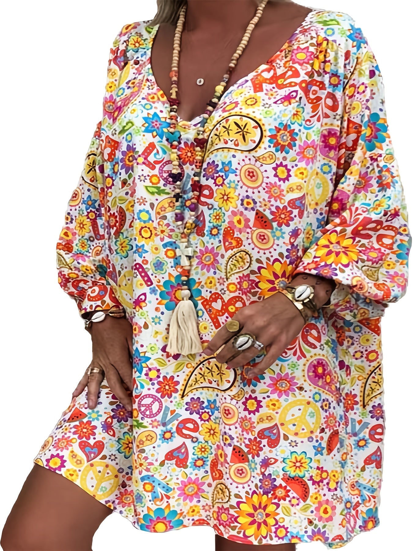 Floral Print V Neck Dress Plus Size Stretch Dress Women