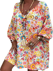 Floral Print V Neck Dress Plus Size Stretch Dress Women