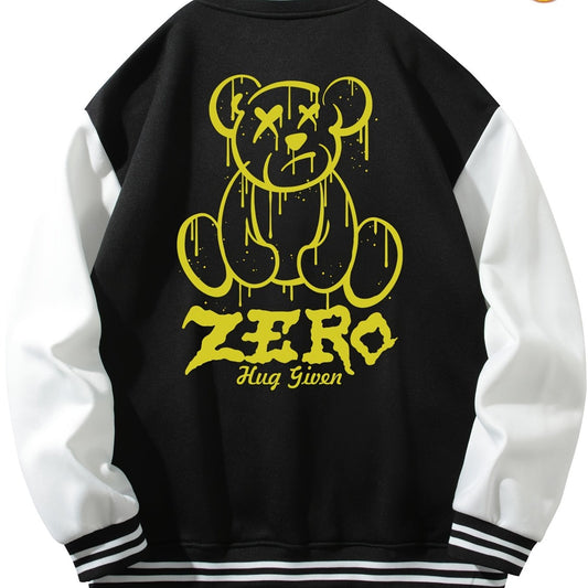 Men's Baseball Collar Muppet Bear Print Jacket