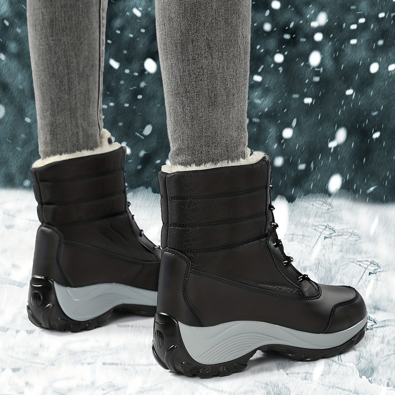 Women's Platform Snow Boots Lace Up Plush Lined Outdoor Boots
