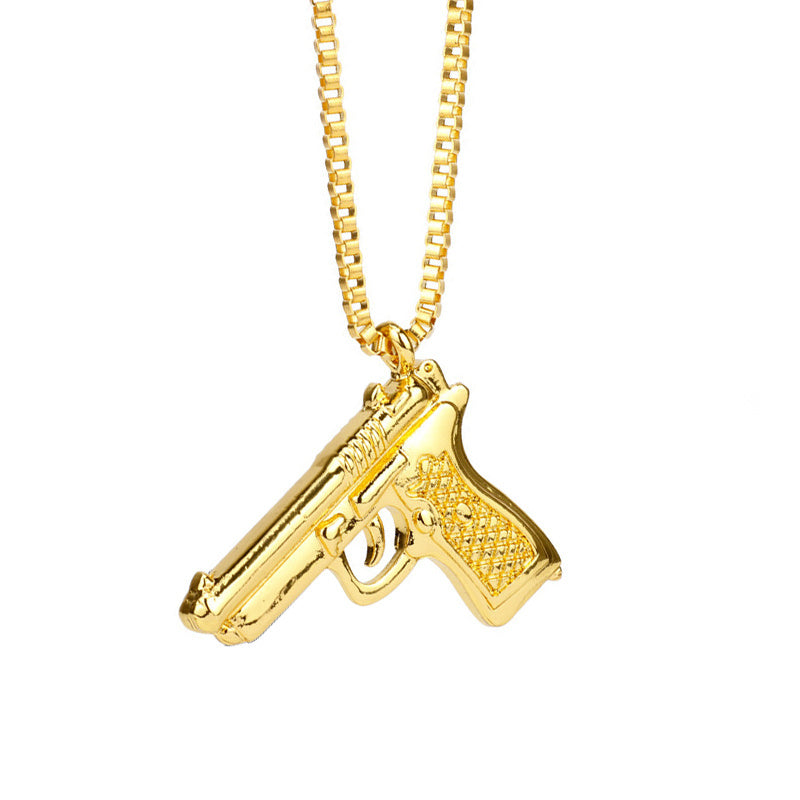 Hip Hop Pistol Gun Charm Pendant Necklace for Men