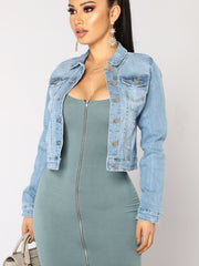 Long Sleeves Denim Coats Single Breasted Button Flap Pockets Lapel Denim Jackets