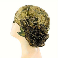Vintage Floral Lace Turban Hat for Women's Elastic Head Wrap & Chemo Beanies