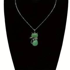 Cat Crystal Pendant Necklace Natural Quartz Stone Jewelry