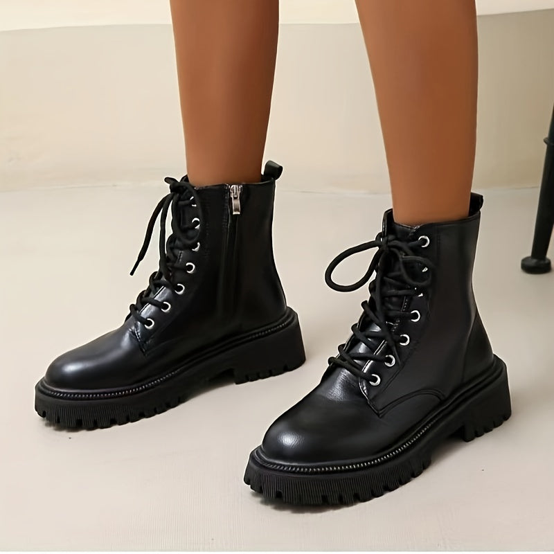 Women's Platform Combat Boots Lace Up & Side Zipper Ankle Boots