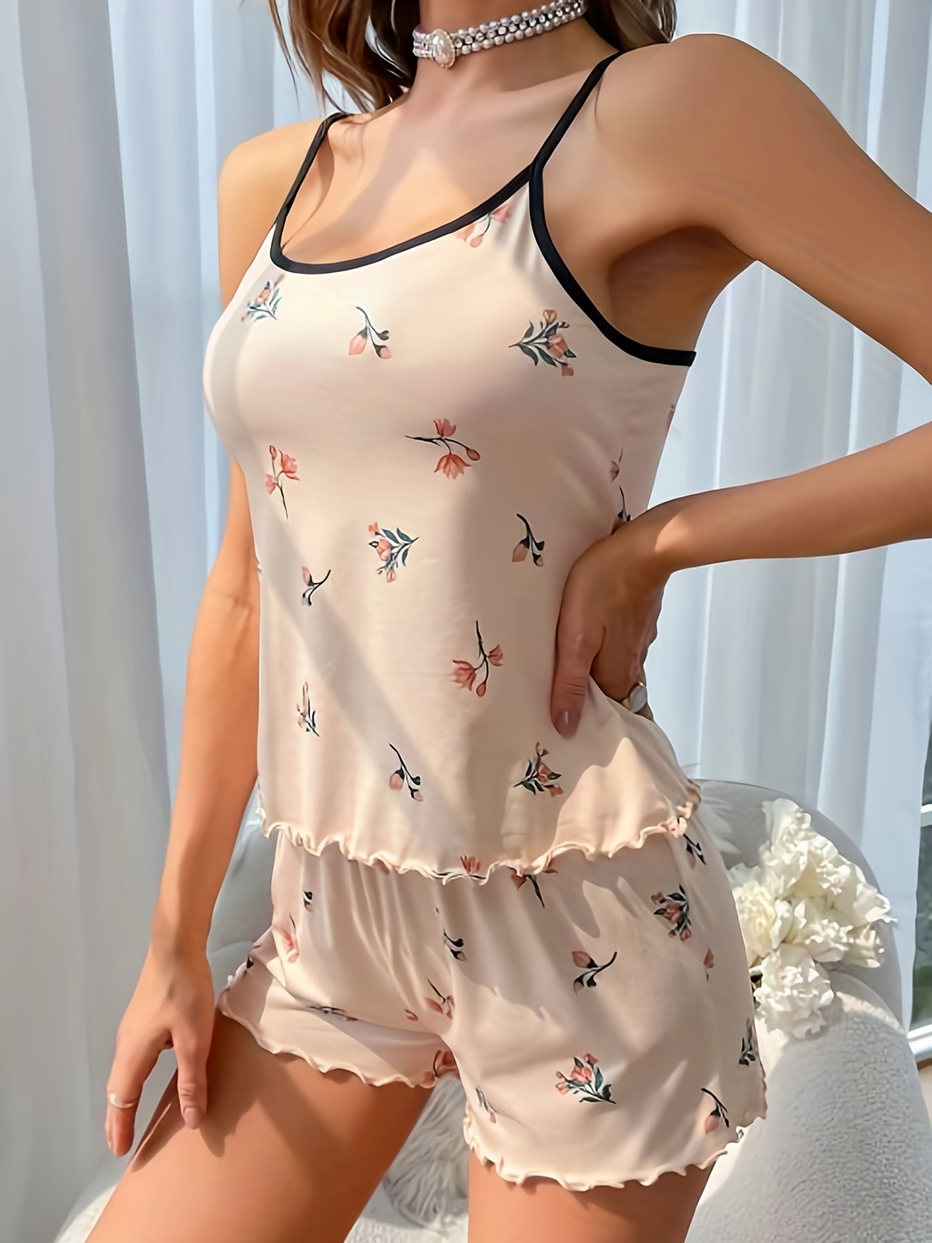 Floral Print Pajama Set Top & Shorts Women's Sleepwear