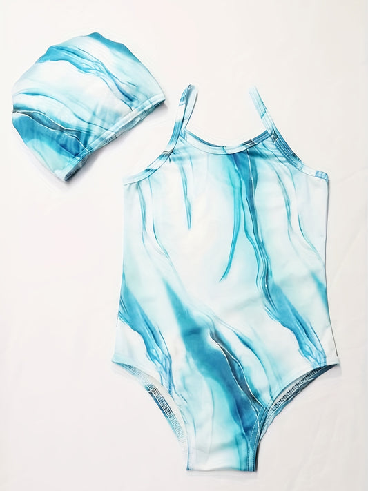 Toddler Girls Tie Dye One Piece Swimsuit & Cap