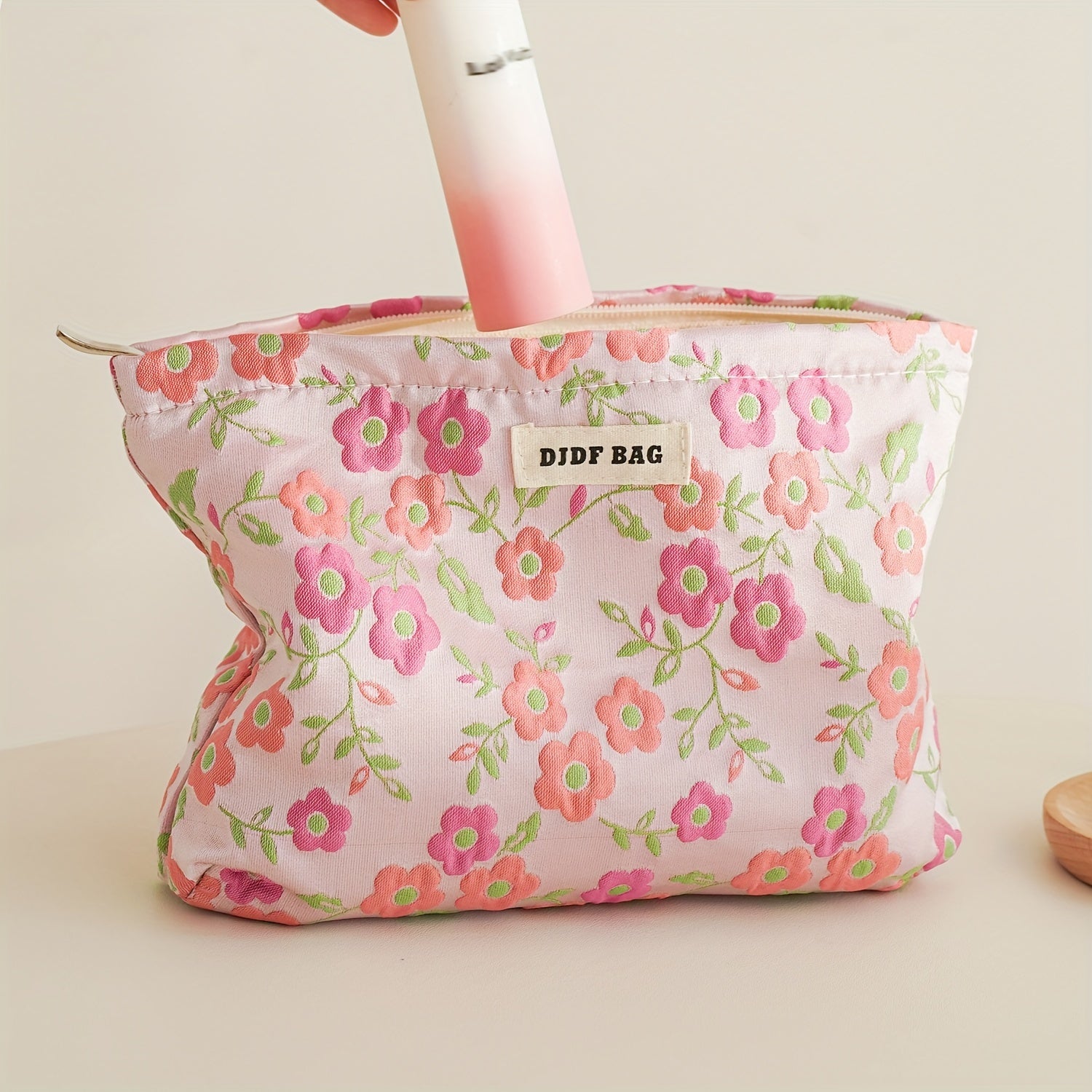 Women's Large Capacity Flowers Cosmetic Bag Portable Canvas Storage Bag