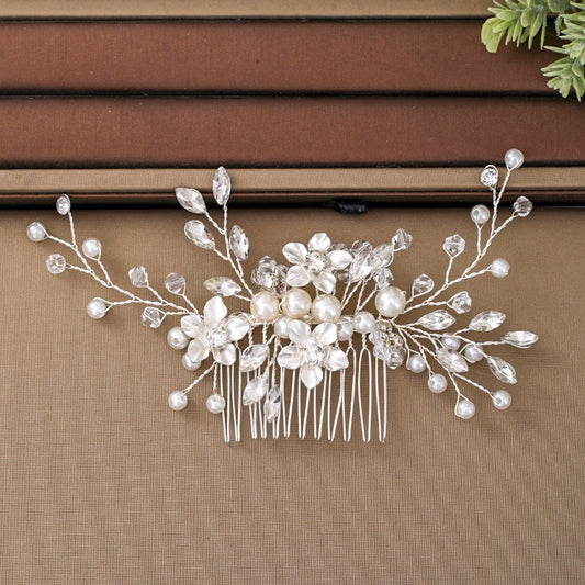 Silver Pearl Crystal Comb Wedding Hair Accessories