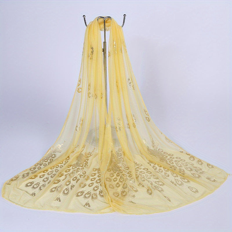 Peacock Hot Stamping Chiffon Shawl Scarf Wrap