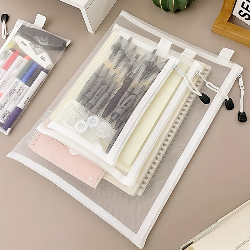 3pc Combination A4 A5 A6 Zipper Mesh Bag School Office Pencil Storage Folder