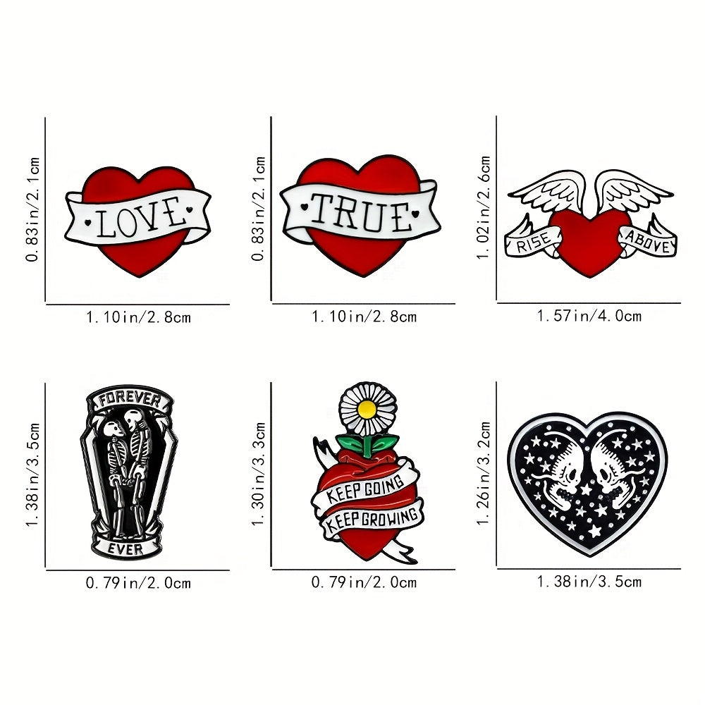 Red Heart Skull Brooch Forever Together Pin Badge