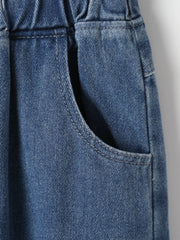 Boy's Striped Denim Pants with Graphic Print