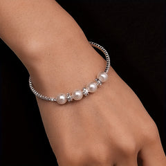 Elastic Bracelet with Rhinestones & Faux Pearls