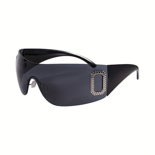 Y2K Wrap Around Sunglasses Gradient Lens Rhinestone Outdoor Eyewear