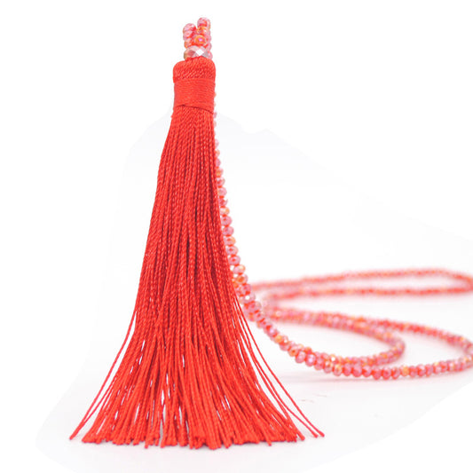 Multicolor Crystal Beaded Necklace Tassel Pendant Long Sweater Chain