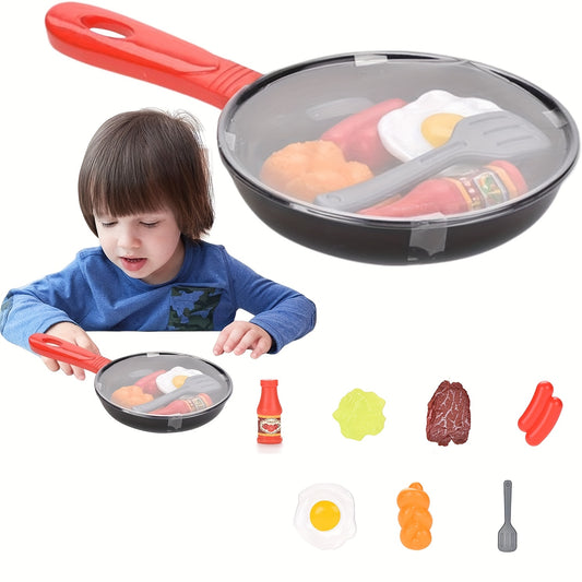 Kids Pretend Play Kitchen Toy Set with Frying Pan, Pot, Food & Accessories