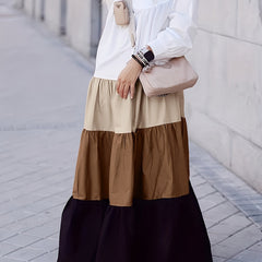  Colorblock Long Sleeve Maxi Smock Dress