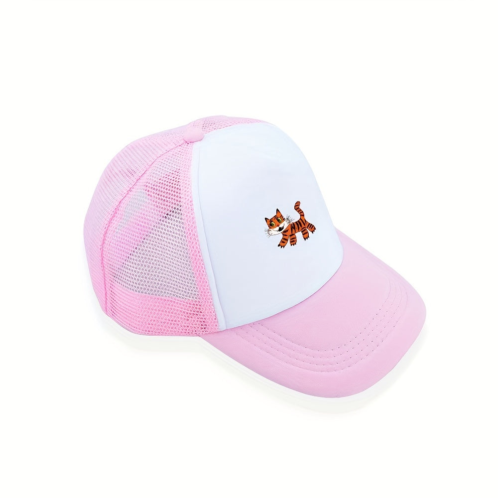 Pink Tiger Print Cartoon Trucker Hat