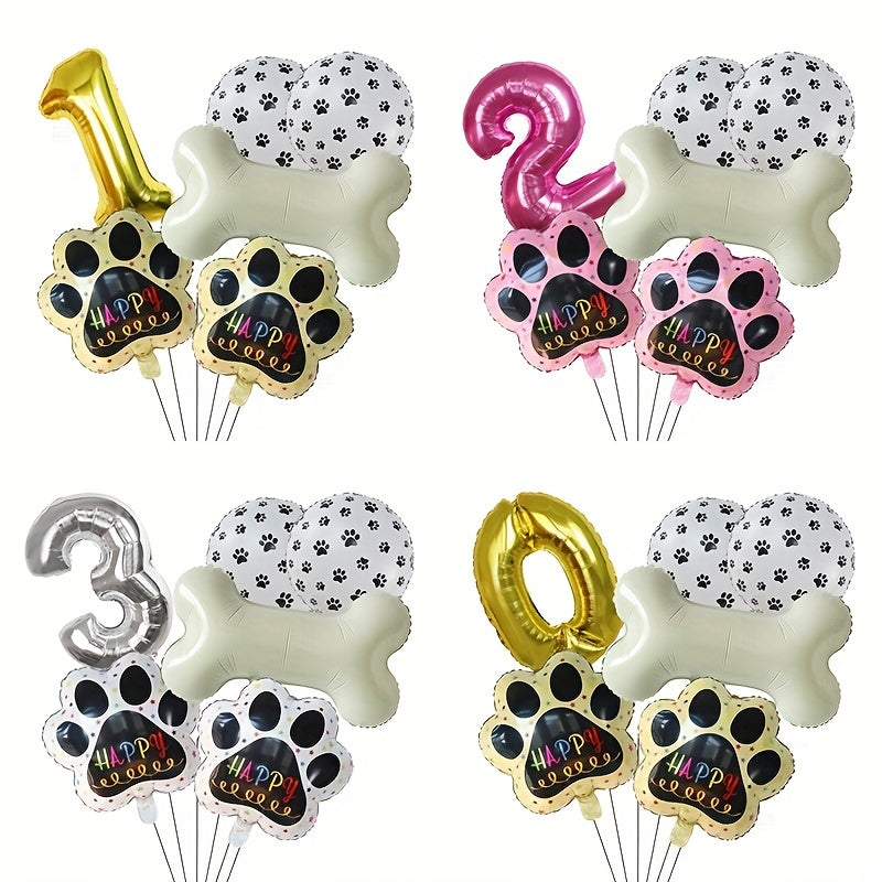 6pcs Dog Paw Bone Foil Balloons Party Supplies Let's Pawty Balloon
