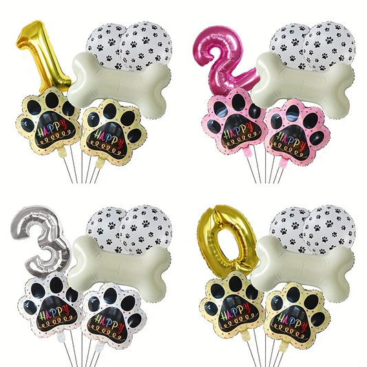 6pcs Dog Paw Bone Foil Balloons Party Supplies Let's Pawty Balloon