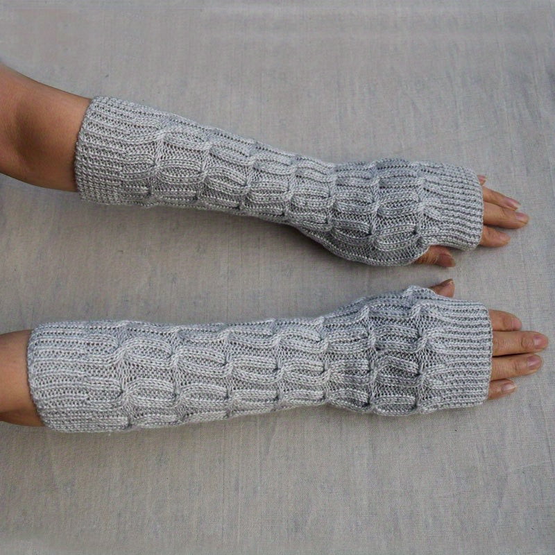 Women's Thick Ribbed Knit Gloves Warm Fingerless Mittens